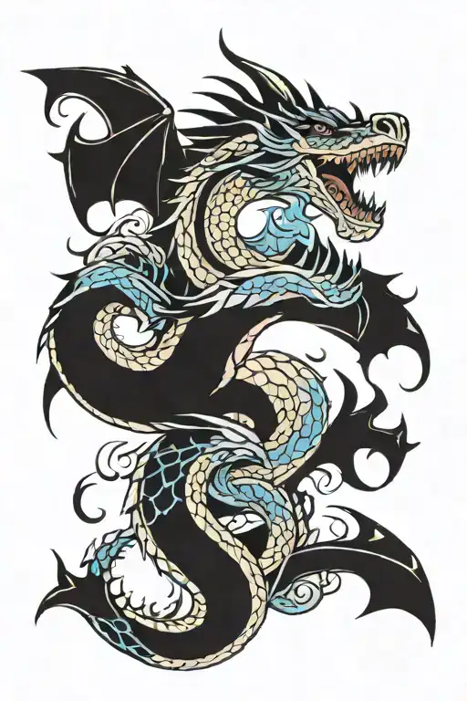 atlantis inspired wyvern tattoo design idea