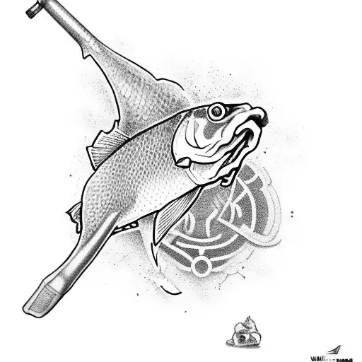 A carp holding an Uzi, cigar in his teeth, Panama on his head, wearing a Jersey. tattoo design idea