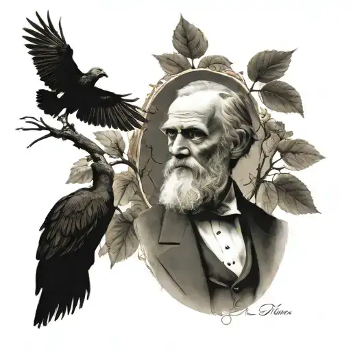 Charles Darwin with a tree in background and DNA tattoo design idea