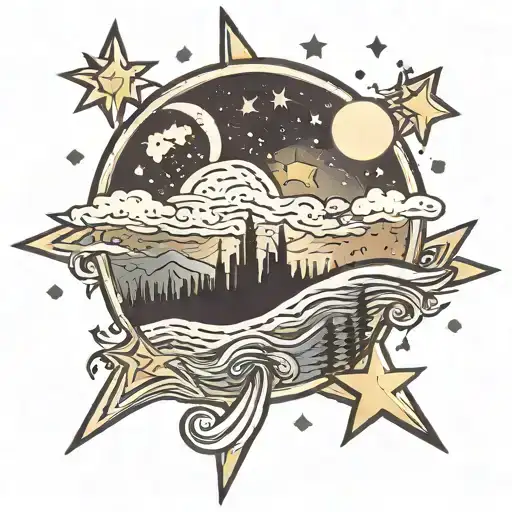 starry night scene tattoo design idea