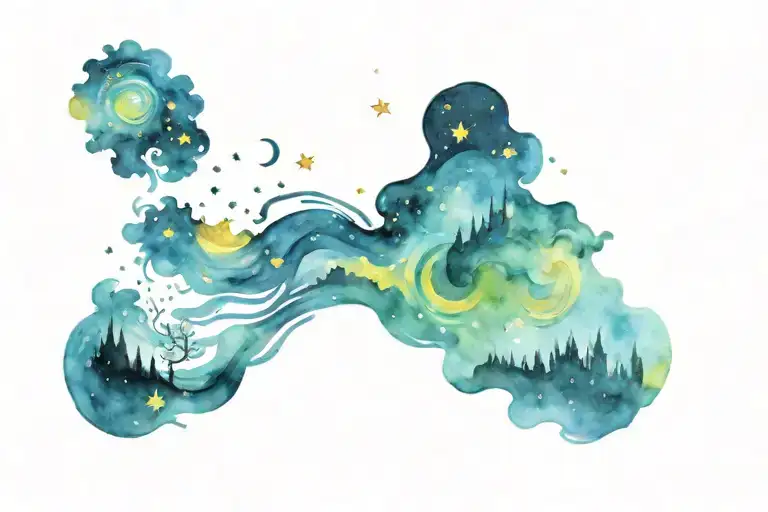 starry night van gogh style tattoo design idea