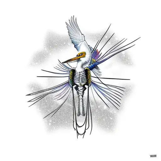 snowy egret skeleton tattoo design idea
