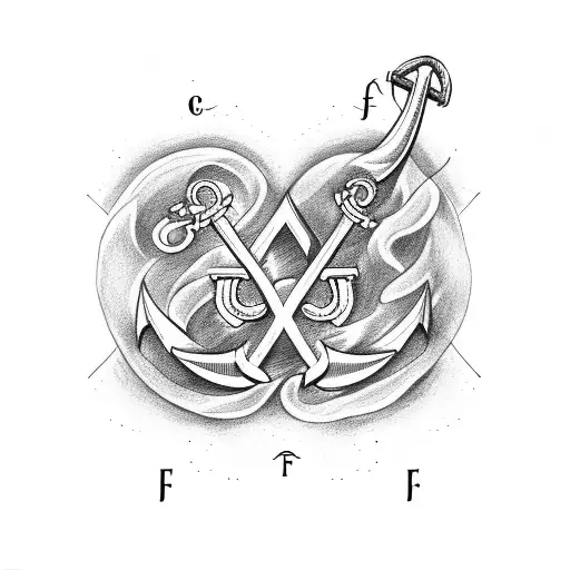 anchor, initials J and F, sentence in cursive saying "twin flames forever" tattoo design idea
