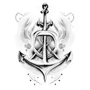 anchor, initials J and F, sentence in cursive saying "twin flames forever" tattoo design idea