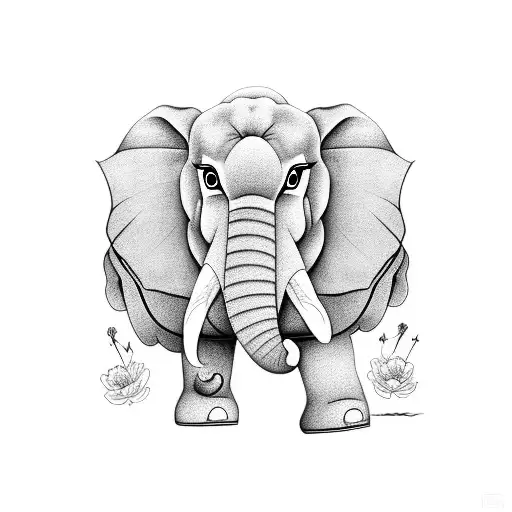 hmong elephant with peony tattoo design idea