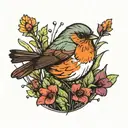 A robin standing in a meadow using vivid colors tattoo design idea