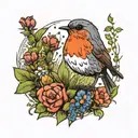 A robin standing in a meadow using vivid colors tattoo design idea