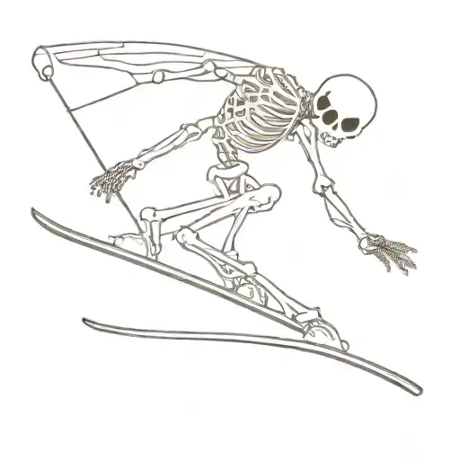 skeleton holding snowboard over shoulder similar to how a surfer would hold their surfboard  tattoo design idea