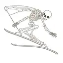 skeleton holding snowboard over shoulder similar to how a surfer would hold their surfboard  tattoo design idea