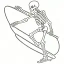 skeleton holding snowboard over shoulder similar to how a surfer would hold their surfboard  tattoo design idea