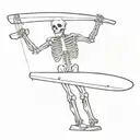 skeleton holding snowboard over shoulder similar to how a surfer would hold their surfboard  tattoo design idea