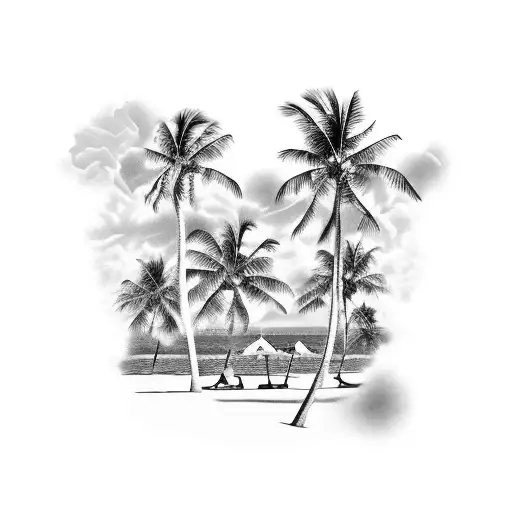 Caribbean beach with african music tattoo design idea