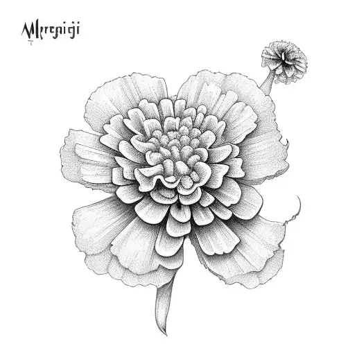 marigold flower with an elegant key tattoo design idea