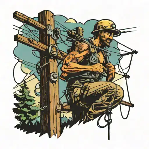 electric telephone pole lineman working on power tattoo design idea