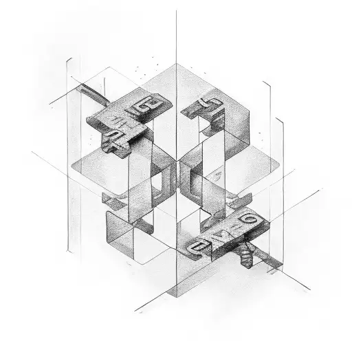 Matrix, numbers and letters in square or cube, text below: escape.  tattoo design idea