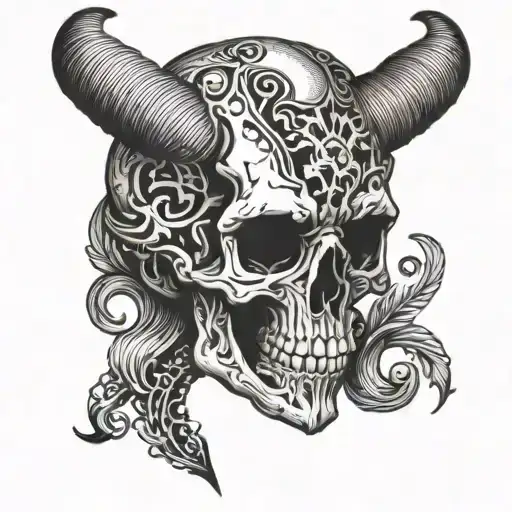 aries skull made tattoo design idea