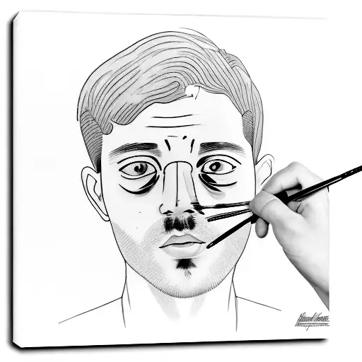 Portrait of "Unknown artist". His face is blurred, and he is painting on a canvas. tattoo design idea