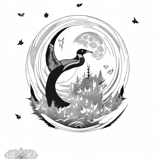 Moon Mountain River Flying Geese tattoo design idea