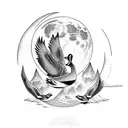 Moon Mountain River Flying Geese tattoo design idea