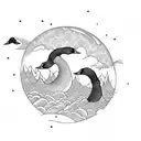 Moon Mountain River Flying Geese tattoo design idea