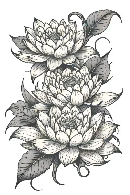 water lilly, dark venom lines, vines with thorns tattoo design idea