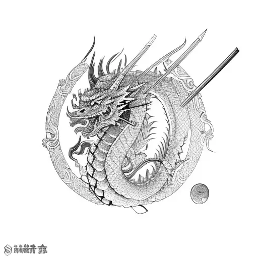 Samurai with a dragon behind tattoo design idea