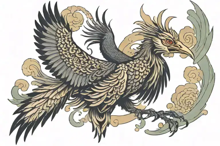 phoenix and crane bird rising with spiritual elements tattoo design idea