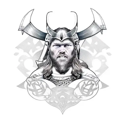 Viking warrior hunting a wolf tattoo design idea