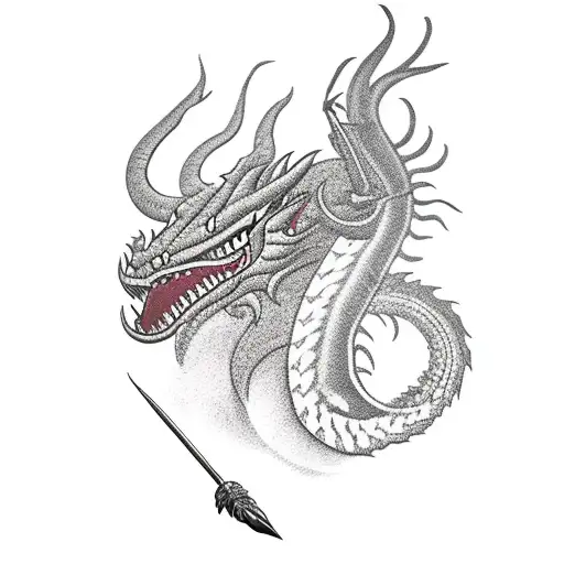 vertical seminole spear with dragon tattoo design idea