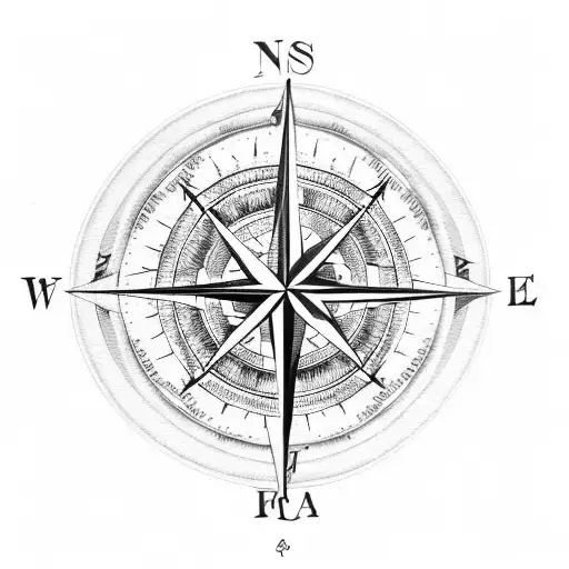 compass broken with arrow pointing north tribal feather banyan tree tattoo design idea