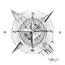 compass broken with arrow pointing north tribal feather banyan tree tattoo design idea