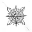 compass broken with arrow pointing north tribal feather banyan tree tattoo design idea