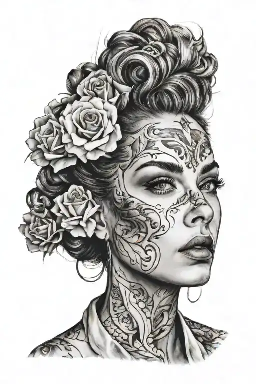 woman face made tattoo design idea