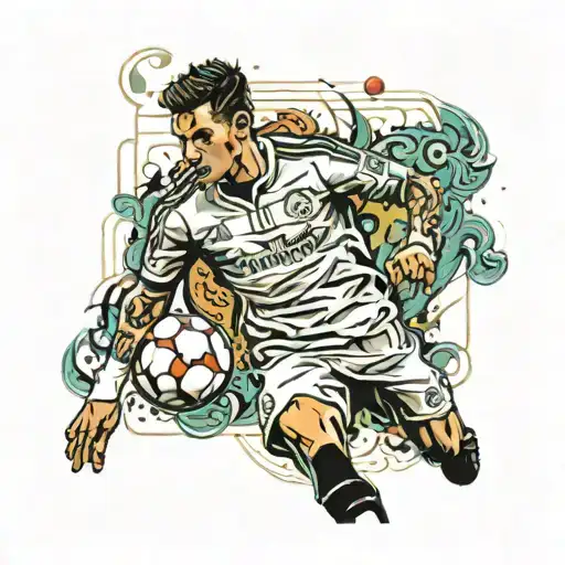 Design a unique and inspiring tattoo that celebrates the legendary footballer Cristiano Ronaldo. tattoo design idea