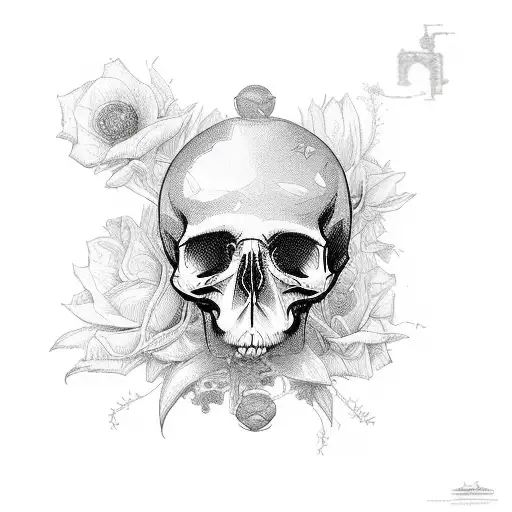 flowers growing out of a skull tattoo design idea
