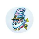 wizard with blank eyes stirring a vat of cotton candy tattoo design idea