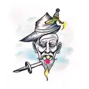 wizard with blank eyes stirring a vat of cotton candy tattoo design idea