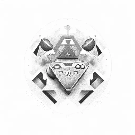 Create a dotwork tattoo of a Honda Accord type 3 with gaming elements like a joystick and console buttons integrated into the design tattoo design idea