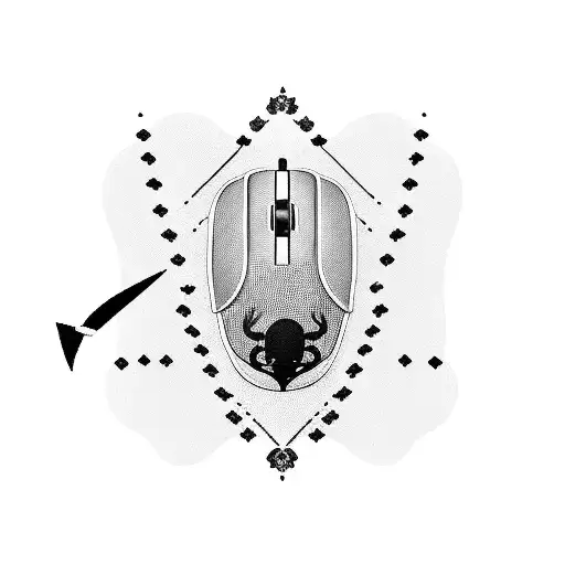 A blackwork tattoo of a computer mouse with cancer ribbon as its tail tattoo design idea