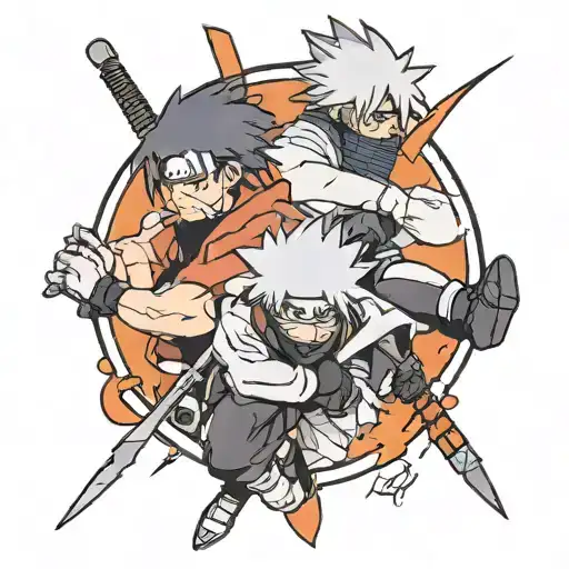 upper arm tattoo with kakashi (anbu) minato obito and itachi (anbu) tattoo design idea
