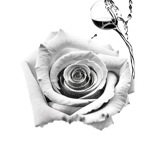 a glass of red wine, a rose and bottle of perfume  tattoo design idea
