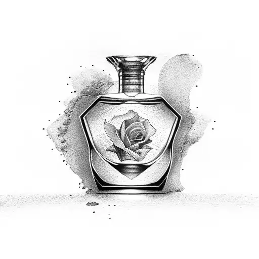 a glass of red wine, a rose and bottle of perfume  tattoo design idea