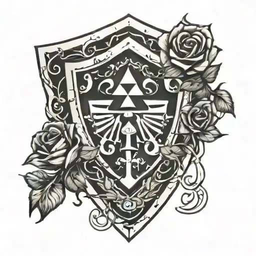 goth zelda shield roses tattoo design idea