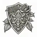 goth zelda shield roses tattoo design idea