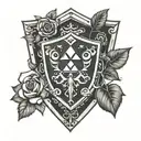 goth zelda shield roses tattoo design idea