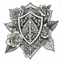 goth zelda shield roses tattoo design idea