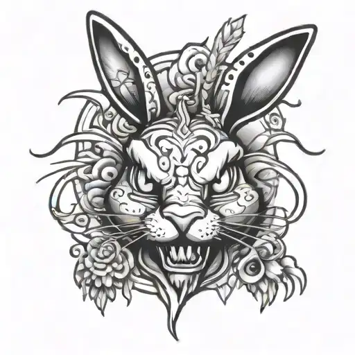 evil bunny smiling black and white tattooflash  tattoo design idea