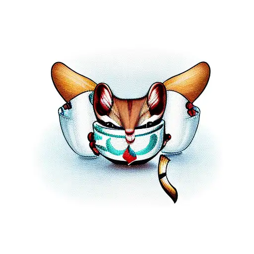 chipmunk huge eyes holding a coffe cup tattoo design idea