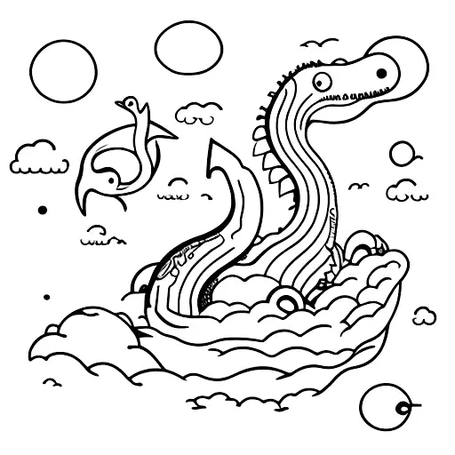 cute loch ness monster in space tattoo design idea