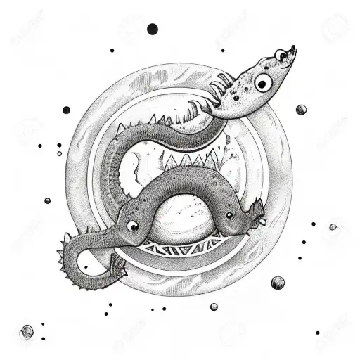 cute loch ness monster in space tattoo design idea